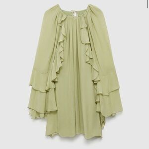 MANGO Green Ruffle Dress
